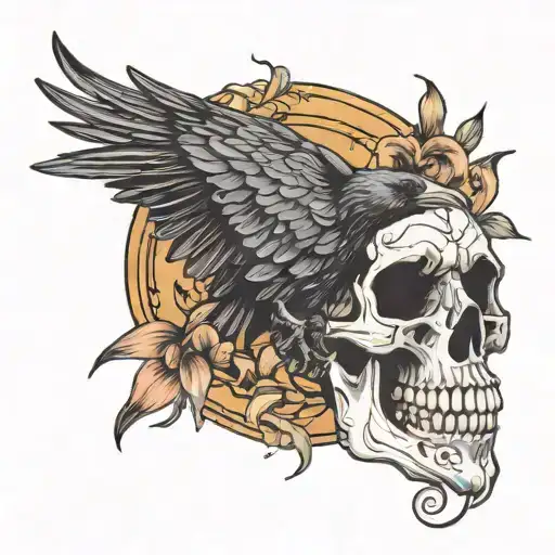 Skull Of Raven With Lily