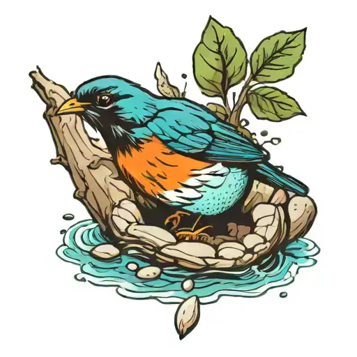 Robin Egg In A River With River-rock