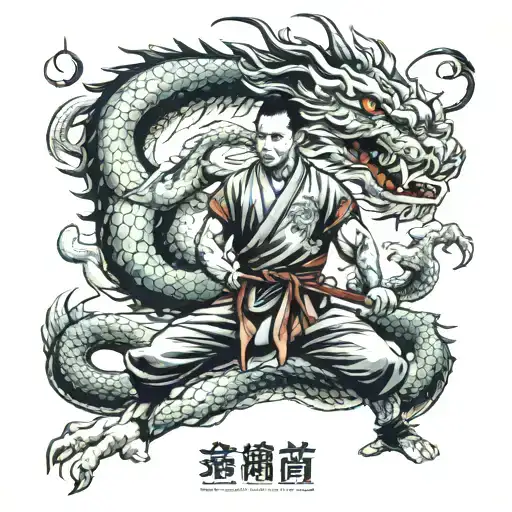 A Martial Arts Warrior Meditating Under The Watchful Eye Of A Wise Chinese Dragon