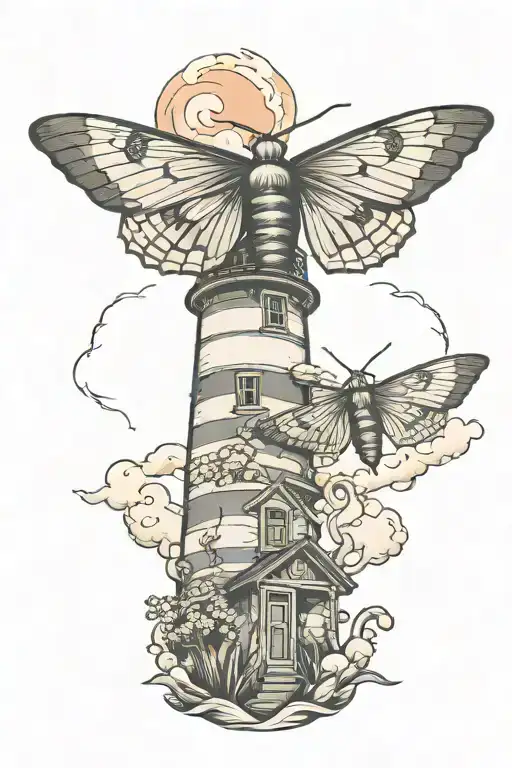 Moth And Lighthouse Standing Tall Amidst