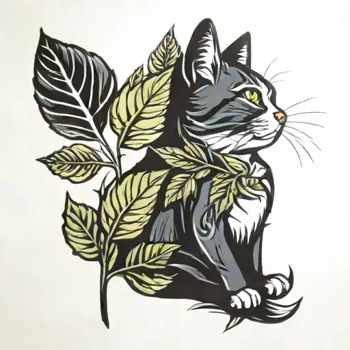Cat And Leaf