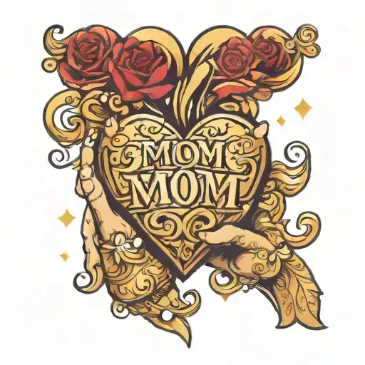 Hands Holding A Golden Heart That Says Mom