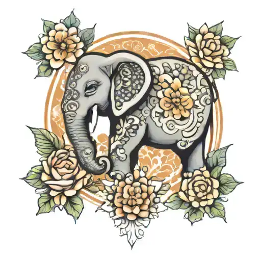 Elephant Flowers Mandala Design Inspired