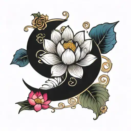 Lotus Flower And Crescent Moon