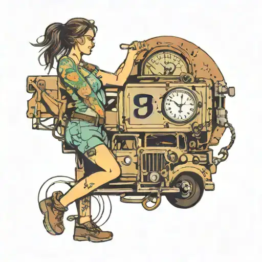 Cargo Truck Clock With Numbers And A Girl With Her Father