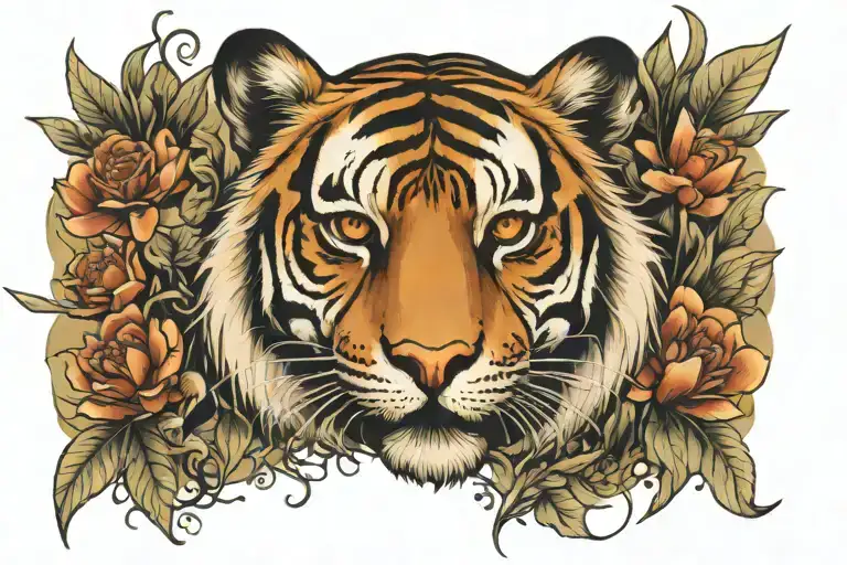 Tiger Face Behind A Nature Scene