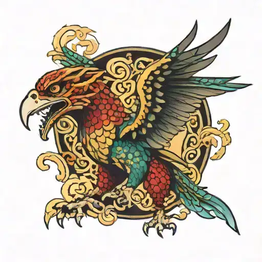 Realistic Mexican Dragon And Eagle Soaring