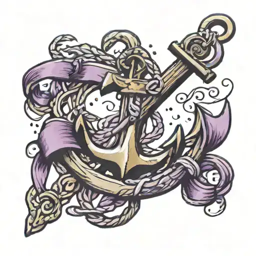 Anchor With Purple Ribbon Wrapped
