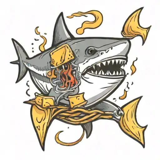 A Shark With Down Syndrome Chasing A Grilled Cheese Sandwich On A Fishing Hook