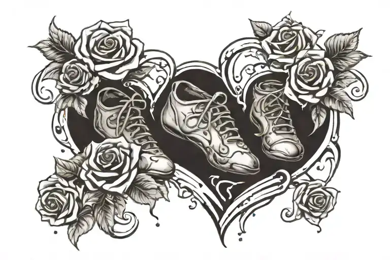 Baby Feet Inside Messy Heart Shape Surrounded By Roses With Realistic Tears