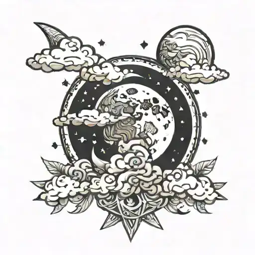 Moon And Stars With Clouds