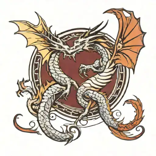 Dragon Two Head Profile Holding Wings In A Circle Replaced With Year