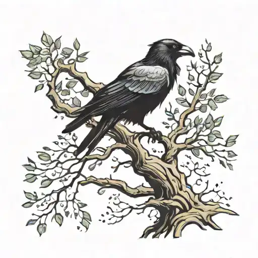 Whispy Tree With A Raven And Book