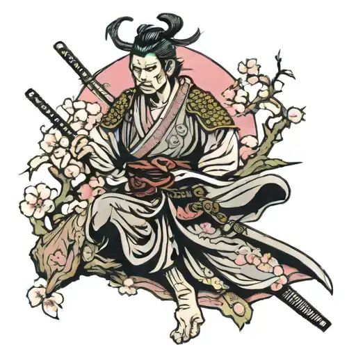 Samurai On A Japanese Cherry Tree