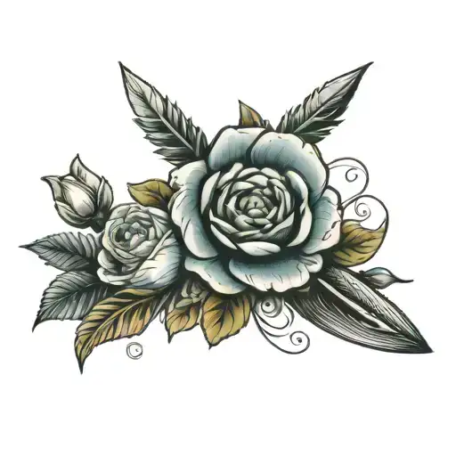 Dagger With Ranunculus Flowers Surrounding