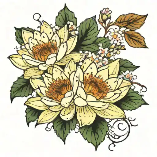 Water Lily And Hawthorn Flower