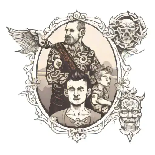 A Son With His Father And His Mother In The Background