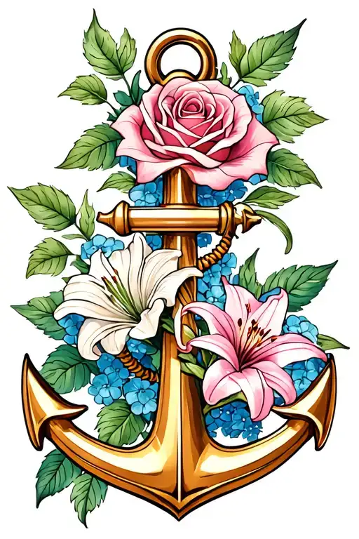 Anchor With Rose Lily And Hydrangea