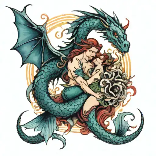 Dragon And Mermaid Intertwined