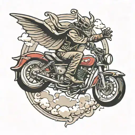 Motorcycle Rider Floating To Heaven Devil Lassoed Him Mid Flight