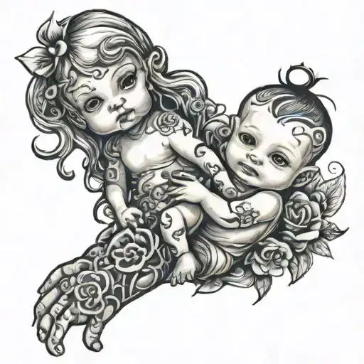 Baby And Son Holding Hands