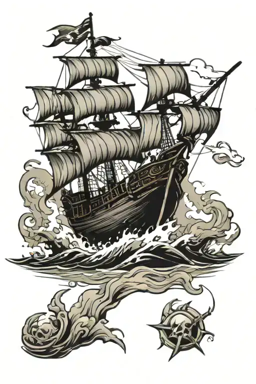 Pirate Ship In Rough See