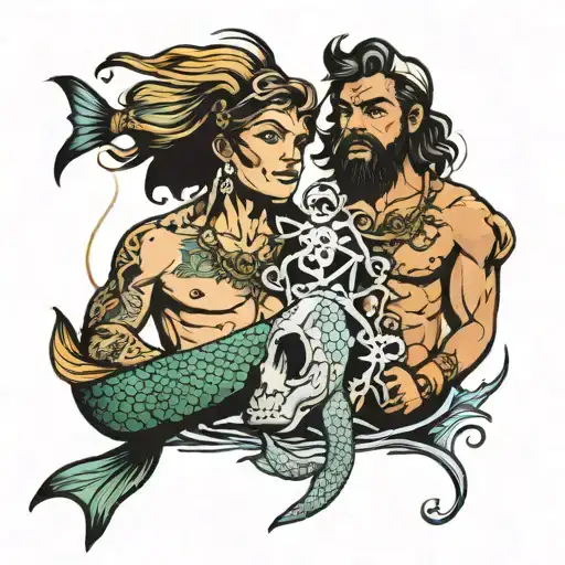 Fisherman And A Mermaid Holding
