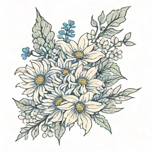 Aster Flower Bouquet Fine Line With 1983 Written