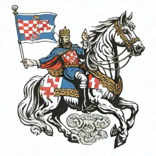 Croatian King On A Horse With Croatian Flag Waving