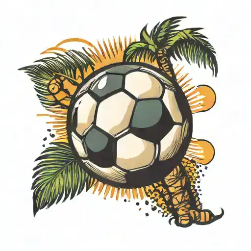 Soccer Ball With A Palm Tree And A Sun