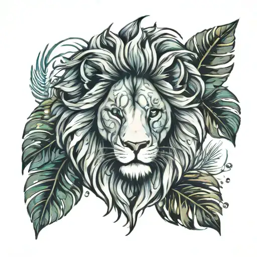 Palm Leaves Lion Ocean