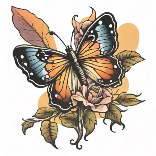 Sunset And Butterfly Emerging