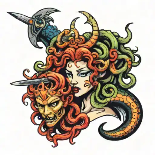 Medusa With A Samurai Warrior