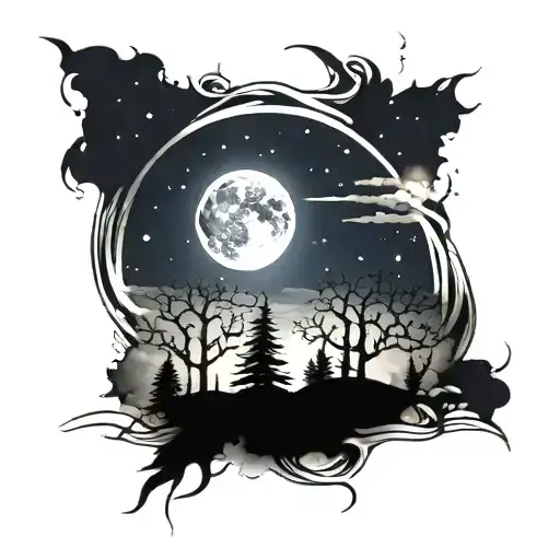 Night Sky With Moon And Trees