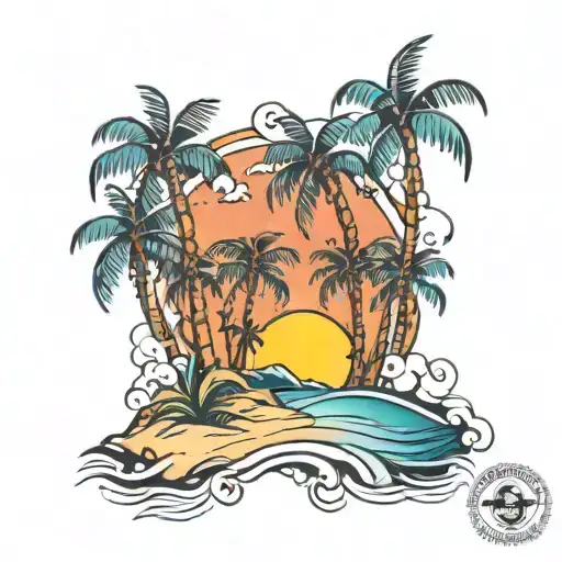 Beach Scene With Palm Trees