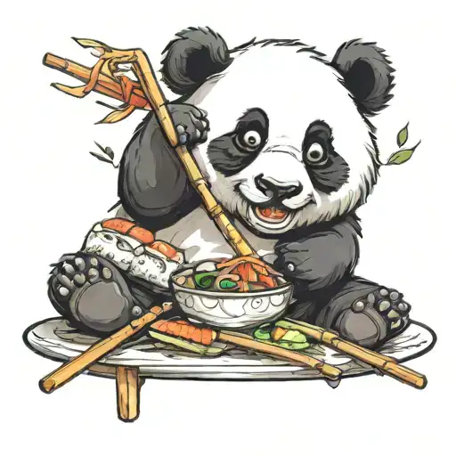 Cute Baby Panda Looking Happy While Eating Sushi