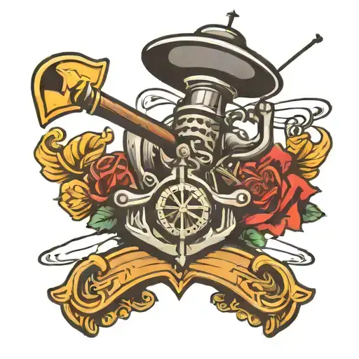 Christan Cross With Gun And Fishing Rod Leaning Against It