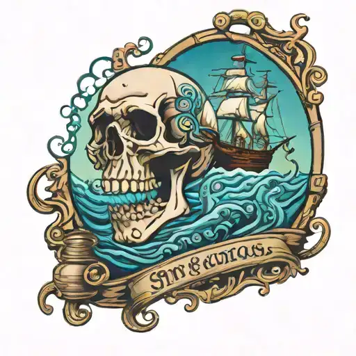 Traditional Styled Skull Ship In A Bottle With A Octopus