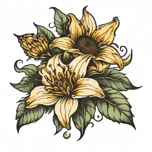 A Lily And Sunflower Entertwined
