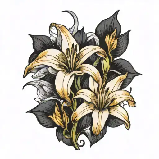 Black And White Lilies With A A Lighting Bolt Striking