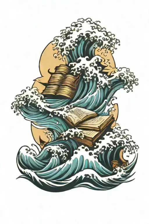 Books And Ocean Waves Crashing