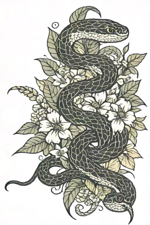 Snake And Flowers