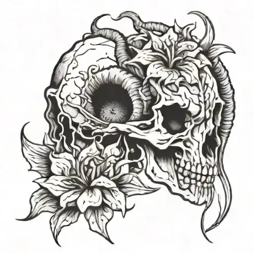Ram Skull And Spider Lily Flower
