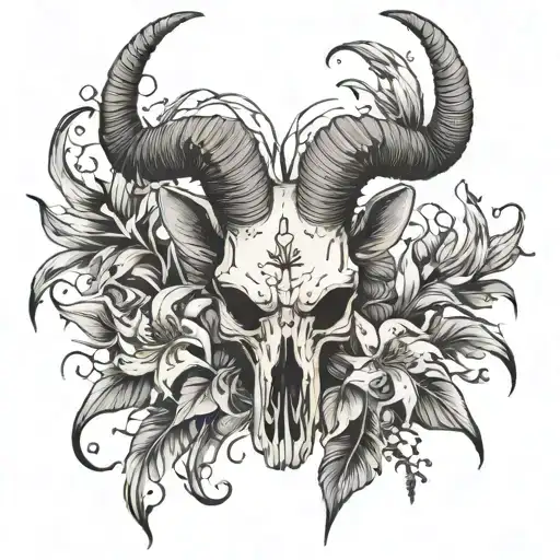 Ram Skull And Spider Lily Flowers