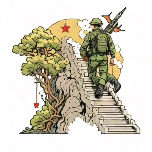 Stair Way To Heaven With Marines Guarding Him While He