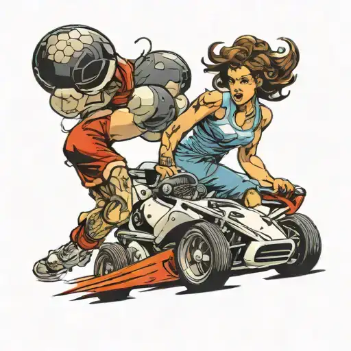 Girl Play Foot Ball Kick Sti Car Racing