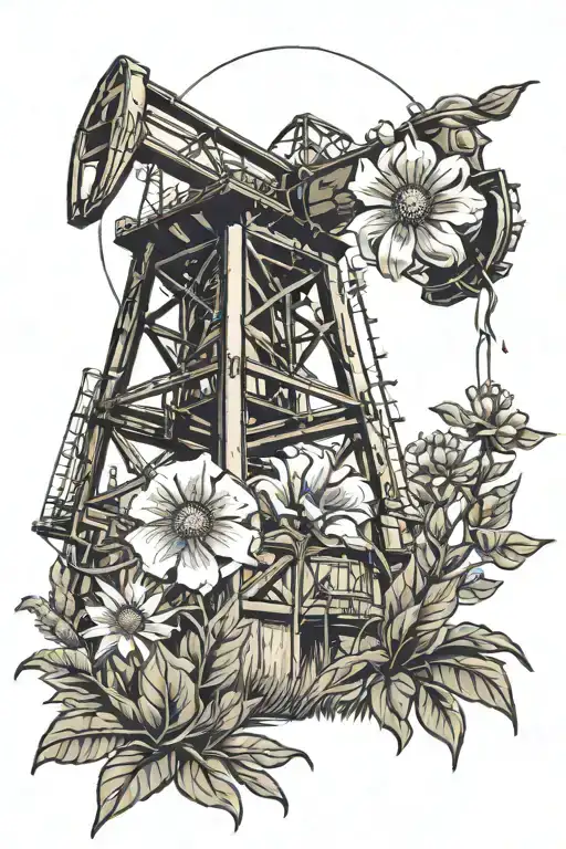 Texas Wildflowers Coming Out The Top Of The An Oil Derrick