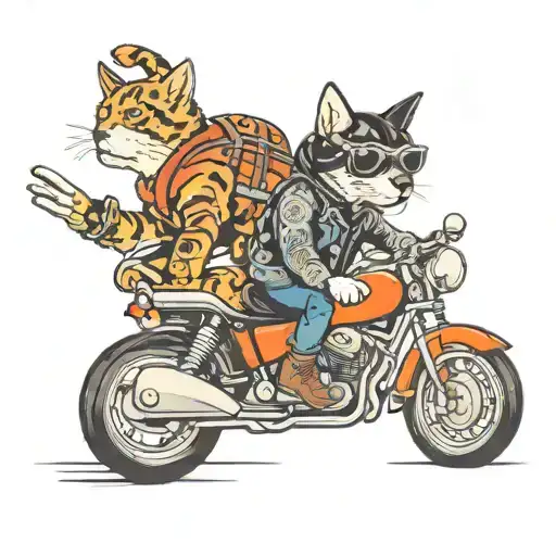 Dog Rides Heavy Motorcycle Carrying Cat