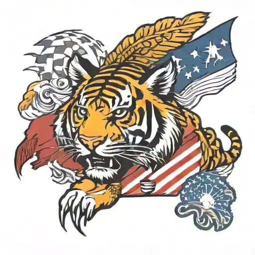 Iowa Tiger Hawk Logo Combined With American And Mexican Flag