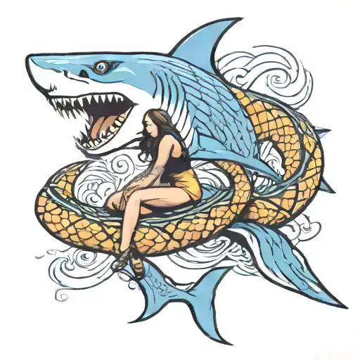 Shark With Woman Riding A Snake